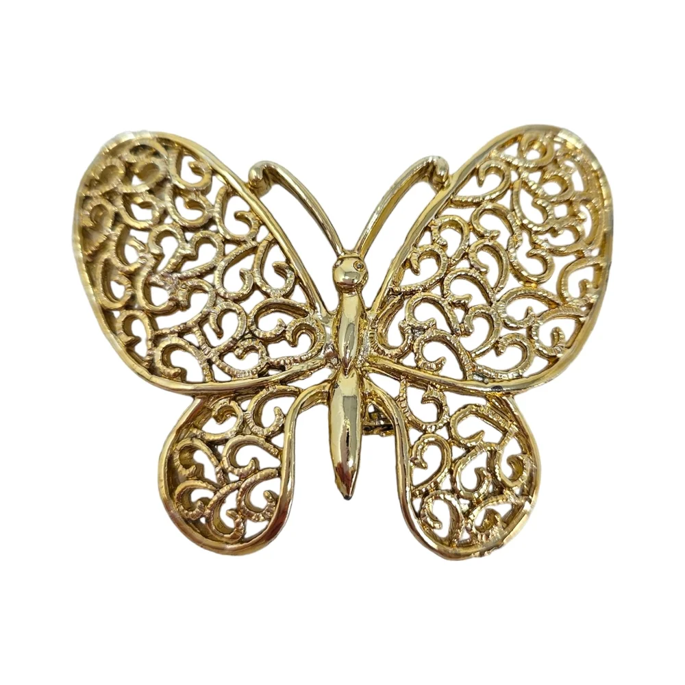 Vintage Gerry's Butterfly Brooch Gold Tone Filagree
